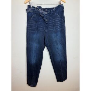 Anne Klein Women's Size 8 Blue Belted Waist Barrel Trouser Jeans Button Fly